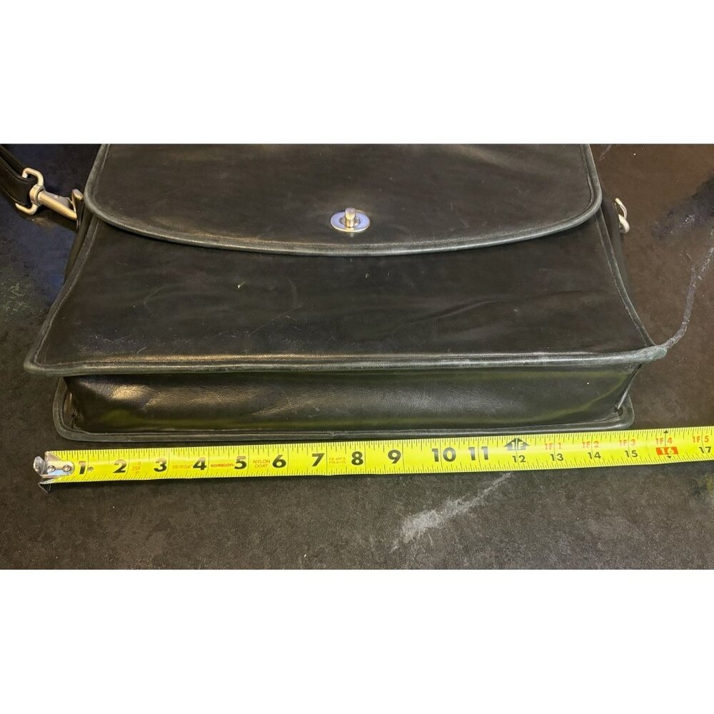 Vintage Black Leather Briefcase With Shoulder Strap Silver Clasp - Picture 10 of 15